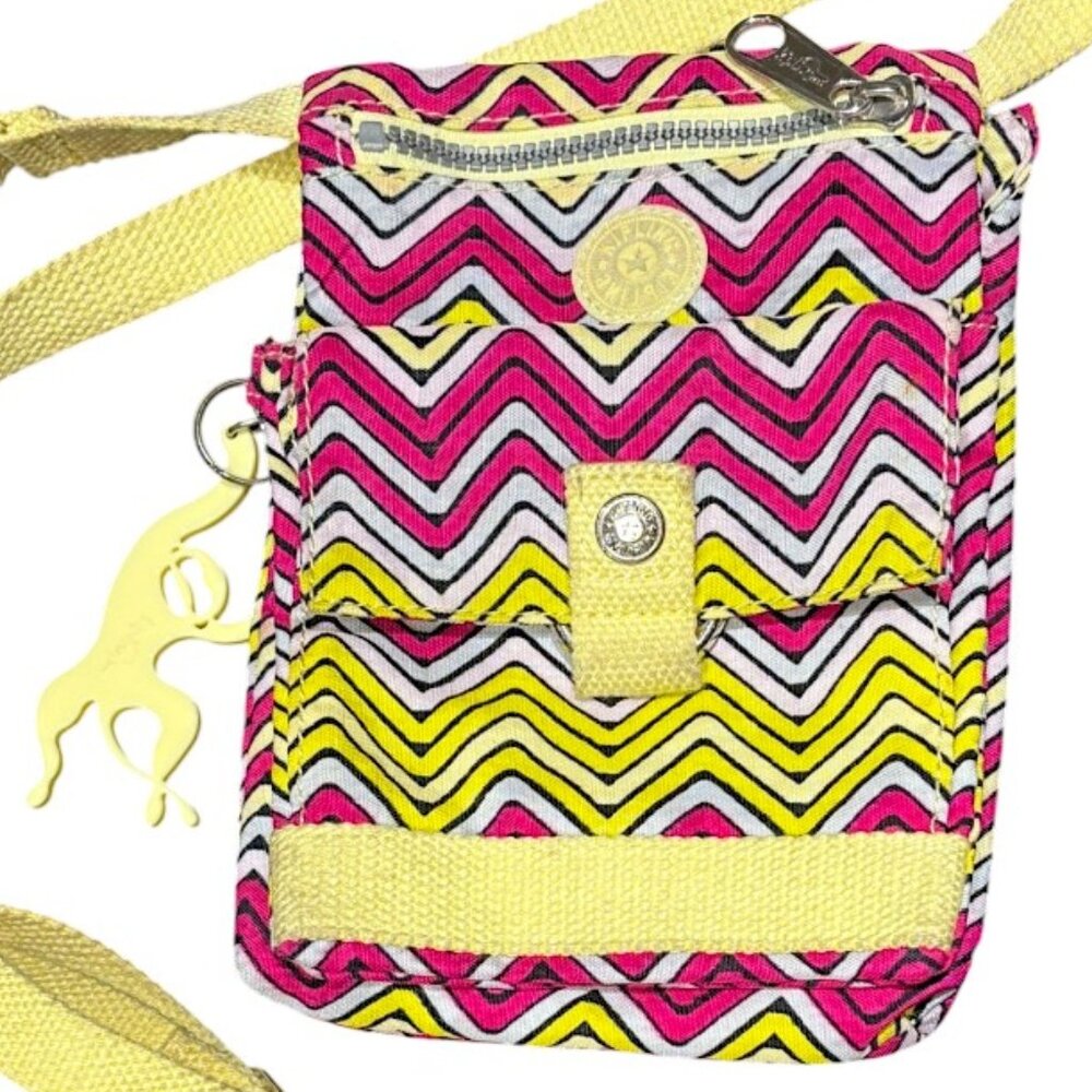 Kipling Eldorado Pink and Yellow Chevron Print Crossbody